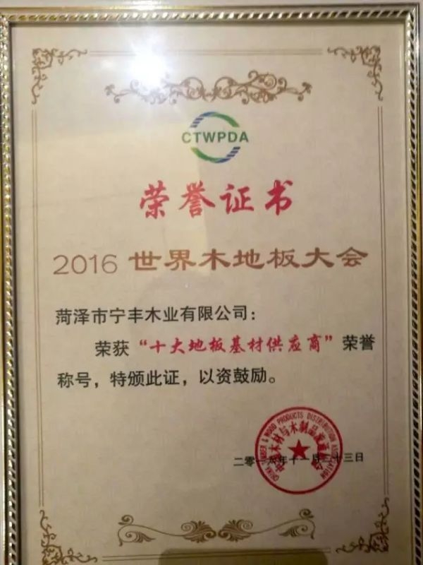 金年会人造板荣获“十大地板基材供应商”奖项